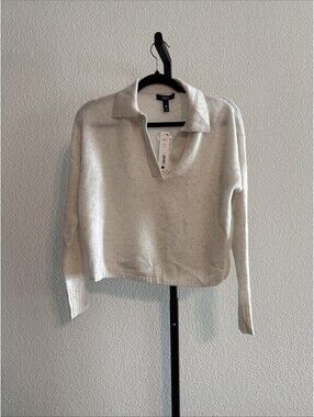 Aqua Womens Cashmere V-Neck Collared Sweater in Ash Size SM